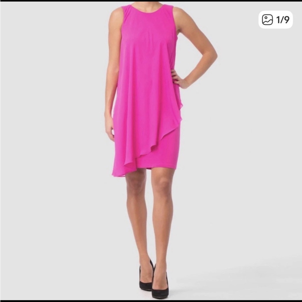 Joseph Ribkoff Elegant Hot Pink Sleeveless Layered Dress Sz 16